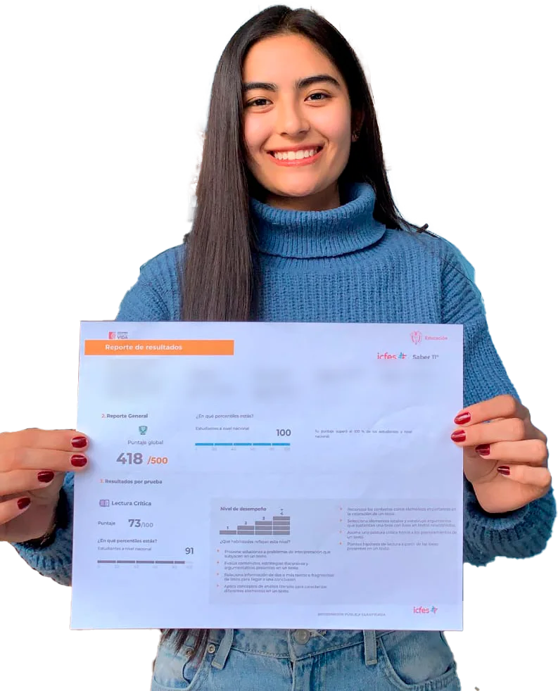 Estudiante de Estudiarte con su reporte del Saber 11: 418 de 500