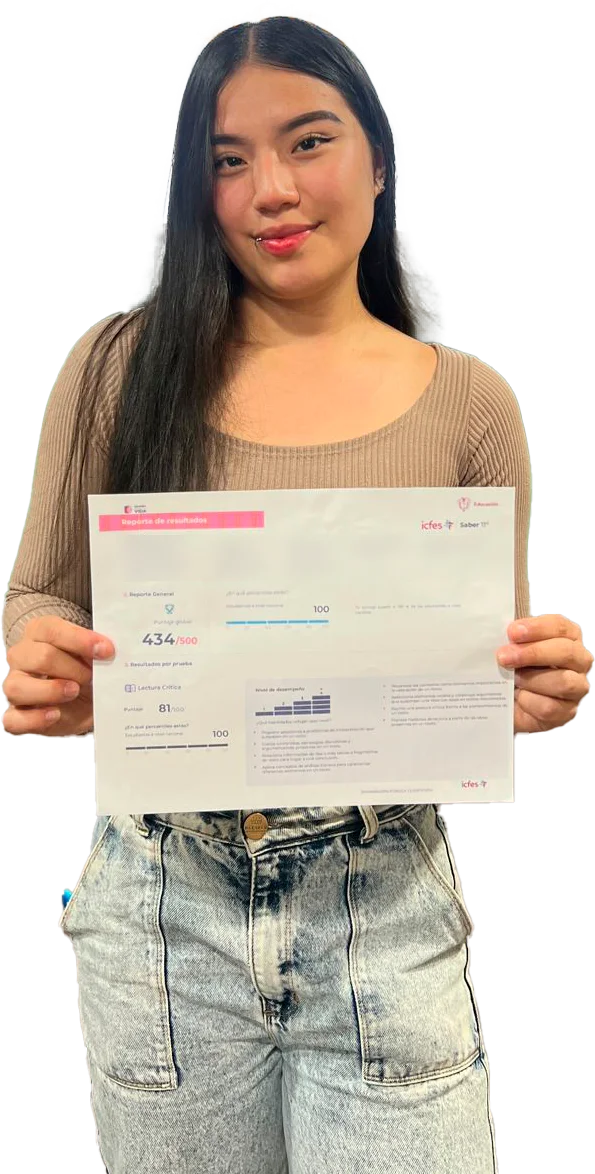 Estudiante de Estudiarte con su reporte del Saber 11: 434 de 500