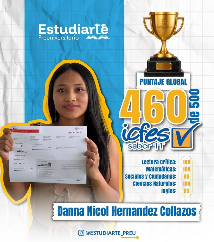 Danna Nicol Hernández Collazos, 460 de 500 en el Saber 11°