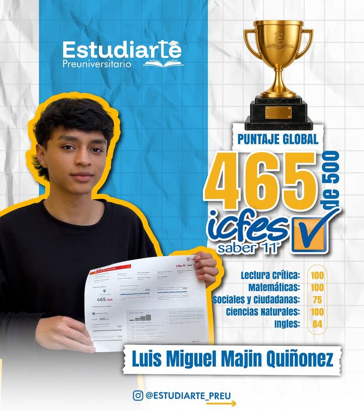 Luis Miguel Majín Quiñónez, 465 de 500 en el Saber 11°