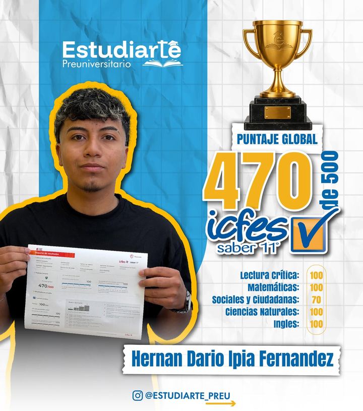 Hernán Darío Ipia Fernández, 470 de 500 en el Saber 11°