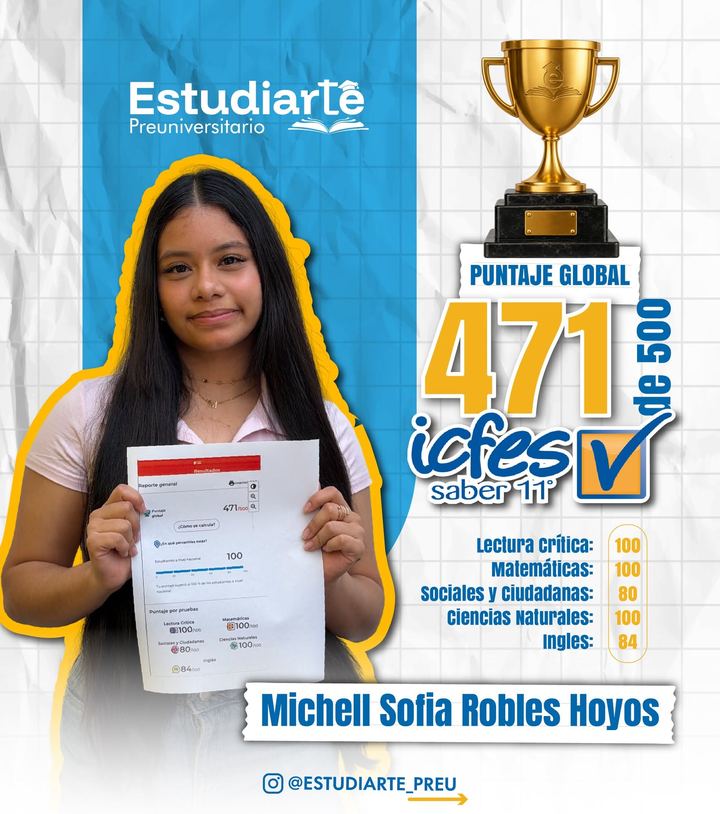 Michell Sofía Robles Hoyos, 471 de 500 en el Saber 11°