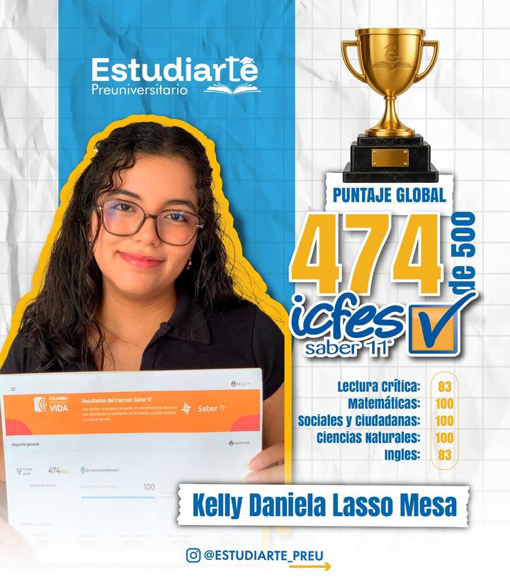 Kelly Daniela Lasso Mesa, 474 de 500 en el Saber 11°