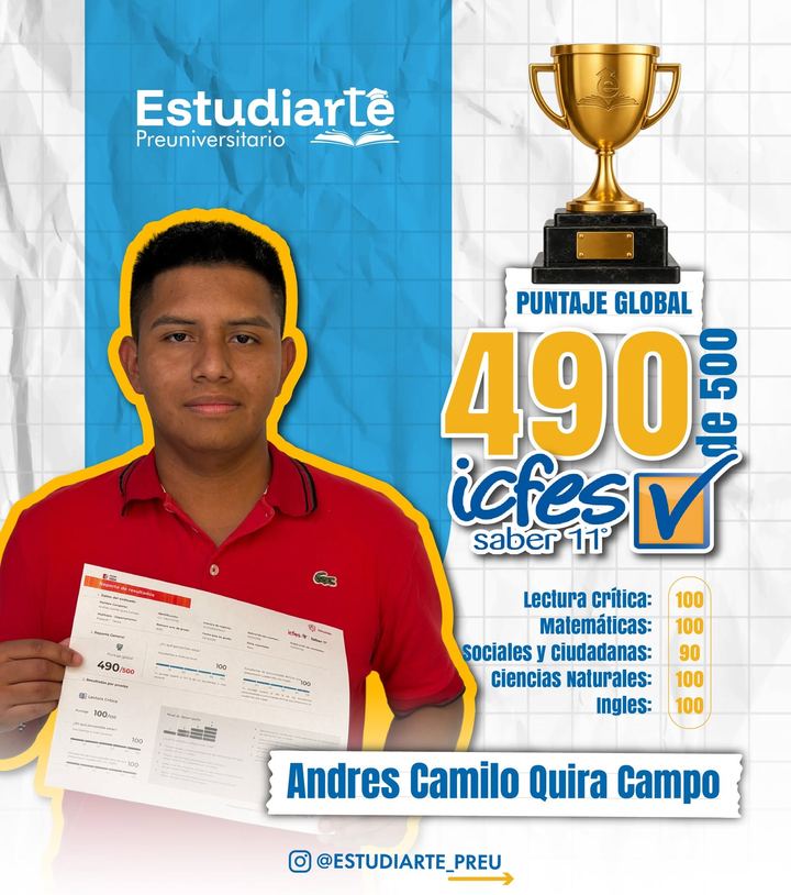 Andrés Camilo Quira Campo, 490 de 500 en el Saber 11°